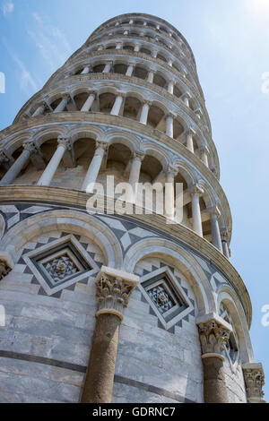 Looking up the side of the leaning tower of Pisa, Tuscany, Italy Stock Photo