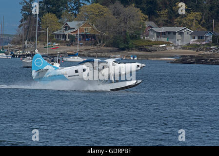 Harbour Air Float Plane  about to depart Nanaimo landing stage for Vancouver  BC Canada.  SCO 10,746. Stock Photo