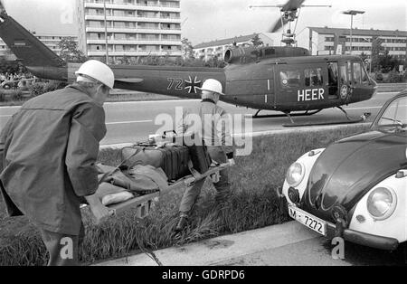 Rescue mission by helicopter near Munich, 1973 Stock Photo