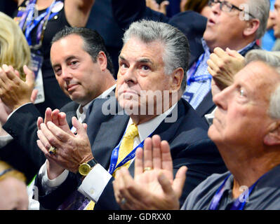Cleveland, USA. 19th July, 2016. United States Representative Peter King (Republican of New York) applauds the proceedings at the 2016 Republican National Convention at the Quicken Loans Arena in Cleveland, Ohio on Tuesday, July 19, 2916. Credit: Ron Sachs/CNP (RESTRICTION: NO New York or New Jersey Newspapers or newspapers within a 75 mile radius of New York City) © dpa/Alamy Live News Stock Photo