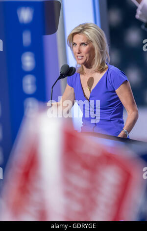 Cleveland, Ohio, USA. 20th July, 2016. Conservative Talk show personality Laura Ingraham addresses the third day of the Republican National Convention July 20, 2016 in Cleveland, Ohio. Credit:  Planetpix/Alamy Live News