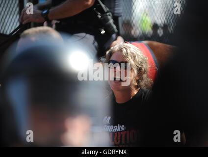 Cleveland, Ohio, USA. 20th July, 2016. A member of the Revolutionary Communist Party is arrested after the group attempted to burn a flag near the Quicken Loans Arena on day three of the 2016 Republican National Convention. Credit:  Paul Hennessy/Alamy Live News