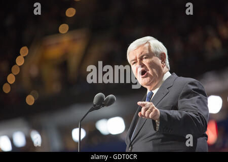 Cleveland, Ohio, USA; July 20, 2016: Newt Gingrich, former Speaker of the House, speaks at Republican National Convention. (Philip Scalia/Alamy Live News) Stock Photo