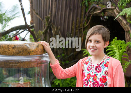 Tatton Park, Knutsford, UK. 21st July, 2016. Ruby Barnhill, who plays Sophie in Steven Spielberg's 'BFG' appears on the Big Friendly Garden site.  The 12 year old actress came to visit the show as part of the celebrations of the film's release tomorrow (Friday 22nd July).  The BFG has seen Ruby catapulted into the limelight, starring alongside Hollywood heavyweights such as Mark Rylance, Penelope Wilton and Rebecca Hall.  Credit:  Cernan Elias/Alamy Live News Stock Photo