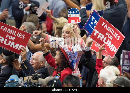 Cleveland, Ohio, USA. 21st July, 2016. GOP delegates from California cheer during the final day of the Republican National Convention July 21, 2016 in Cleveland, Ohio. Credit:  Planetpix/Alamy Live News Stock Photo