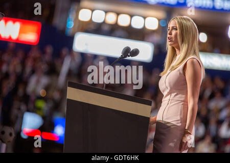 Cleveland, Ohio, USA; July 21, 2016:  Ivanka Trump introduces her father Donald on the final night of the Republican National Convention. (Philip Scalia/Alamy Live News) Stock Photo