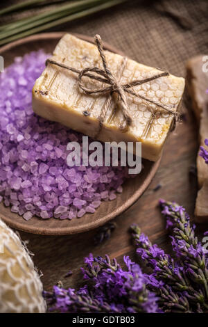 Homemade lavender soaps. Violet and white color handmade soap bars