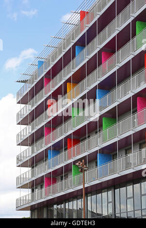 Deptford Market Yard. Residential development in newly fashionable Deptford, southeast London.Shows multi-coloured wall panels Stock Photo