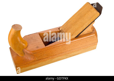 Old wooden plane isolated on white background, focus fusion. Stock Photo