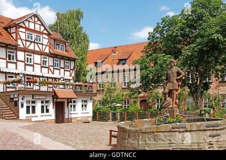 geography / travel, Germany, Hesse, Schlitz, marketplace, fountain with Saint George as fountain figure, Stock Photo