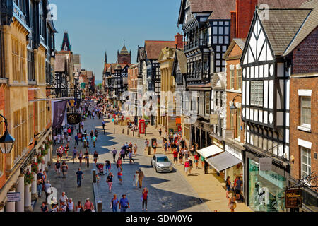 Eastgate, in the city centre of Chester, the county town of Cheshire. Stock Photo