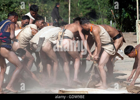 The image of Yimchungur Naga Tribe performing at Hornbill Festival, Nagaland, India Stock Photo