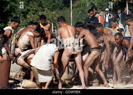 The image of Yimchungur Naga Tribe performing at Hornbill Festival, Nagaland, India Stock Photo