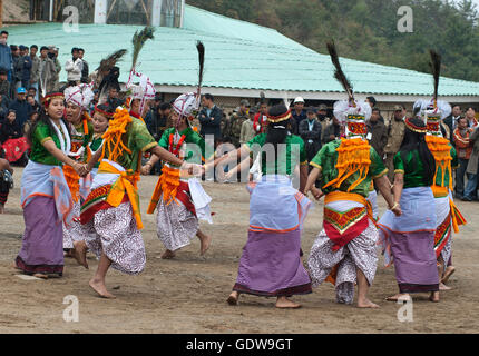 The image of Manipuri Dancers performing at Hornbill Festival; Nagaland; India Stock Photo