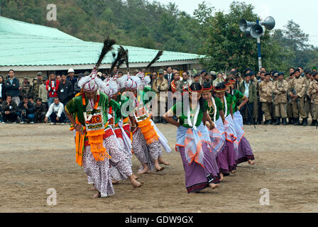 The image of Manipuri Dancers performing at Hornbill Festival; Nagaland; India Stock Photo