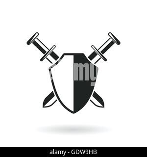 crossed swords with shield protection security logo abstract vector illustration isolated on white Stock Vector