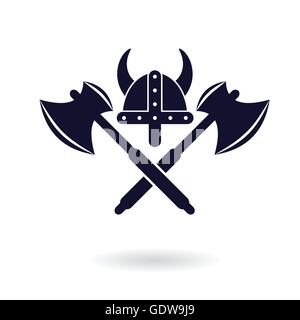 viking helmet with crossed swords viking logo vector illustration Stock Vector