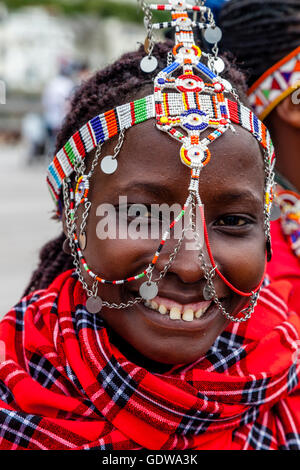 An African Woman Dressed In Traditional Costume On Hastings Pier During The Annual Pirate Day Festival, Hastings, Sussex, UK Stock Photo