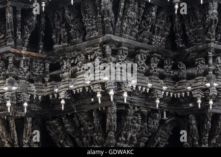 Wood sculpture brackets carvings in side of temple wooden chariot  tamil nadu india Stock Photo