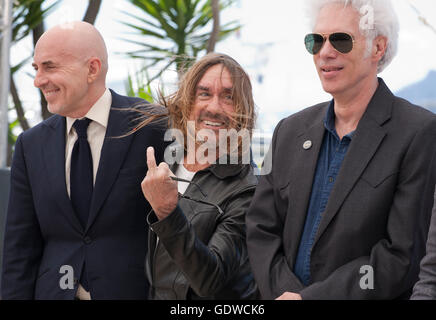 Fernando Sulichin, Iggy Pop, Director Jim Jarmusch at the Gimme Danger film photo call at the 69th Cannes Film Festival Thursday Stock Photo