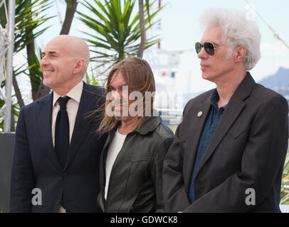 Fernando Sulichin, Iggy Pop, Director Jim Jarmusch at the Gimme Danger film photo call at the 69th Cannes Film Festival 2016 Stock Photo