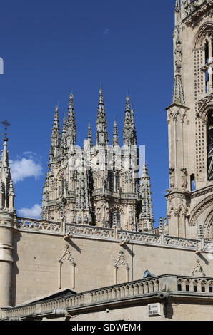 Spain. Burgos. Cathedral of Saint Mary. Gothic style. The Cimborrio octogonal tower. Stock Photo