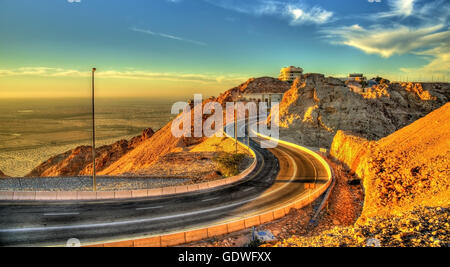 Road on top of Jabel Hafeet mountain in UAE Stock Photo