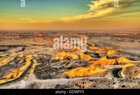 View from Jebel Hafeet mountain towards Al Ain - UAE Stock Photo