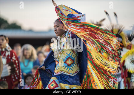 Native American woman performing grass dance during Sac & Fox nation ...