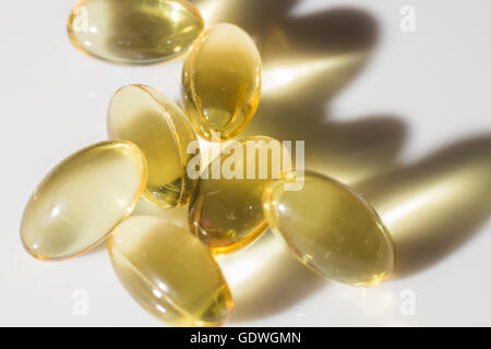 A close up of Vitamin D soft gel capsules. Stock Photo