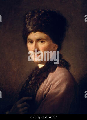 Jean Jacques Rousseau. Portrait of the Geneva born philosopher, Jean-Jacques Rousseau (1712-1778), dressed in Armenian clothing, by Allan Ramsay, oil on canvas, 1766. Stock Photo