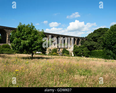 Denby Dale Railway Viaduct on the Penistone Line towers over Denby Dale Village West Yorkshire England Stock Photo