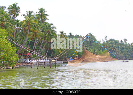The Chinese fishing nets. Kerala Backwaters Stock Photo