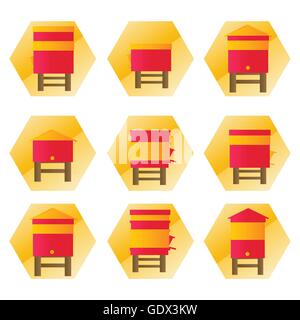 Beehives vector background set icons illustration isolated on white Stock Vector