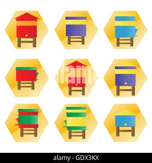 Beehives vector background set icons illustration isolated on white Stock Vector