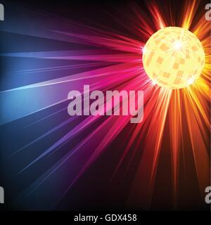Disco ball vector background with burst light for poster Stock Vector