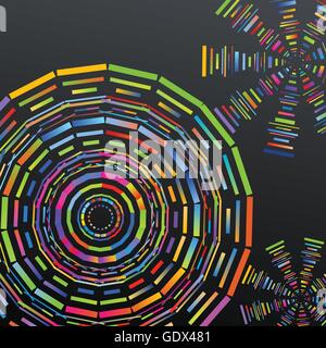 Colorful round vector made of lines on dark background for poster Stock Vector