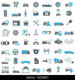 Auto Icons in Blue and Black Color Stock Vector