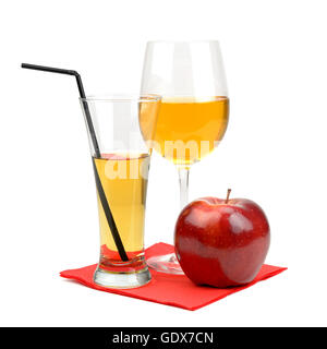 apples and juice in a glass isolated on white background Stock Photo
