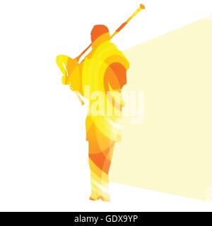 Bagpiper Scottish man silhouette illustration vector background colorful concept made of transparent curved shapes for poster Stock Vector
