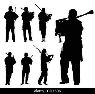 Scottish bagpiper silhouette vector background set for poster Stock Vector