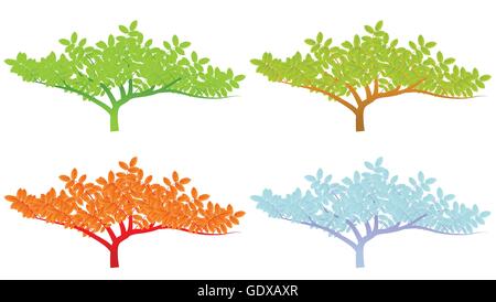 Four season stylized trees vector background concept- spring, summer, autumn and winter for poster Stock Vector