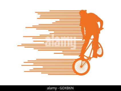 Extreme cyclists bicycle rider active teenager sport silhouettes vector background concept made of stripes for poster Stock Vector