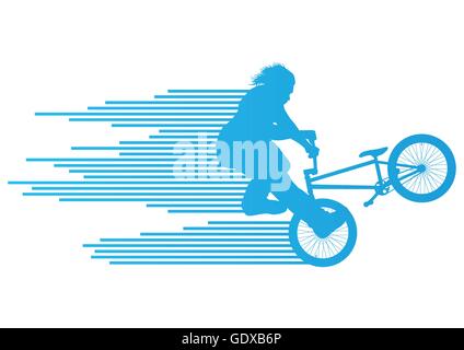 Extreme cyclists bicycle rider active teenager sport silhouettes vector background concept made of stripes for poster Stock Vector