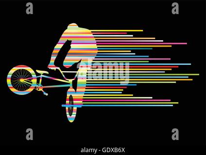 Extreme cyclists bicycle rider active teenager sport silhouettes vector background concept made of stripes for poster Stock Vector