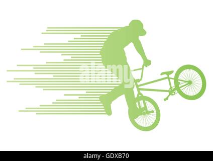 Extreme cyclists bicycle rider active teenager sport silhouettes vector background concept made of stripes for poster Stock Vector