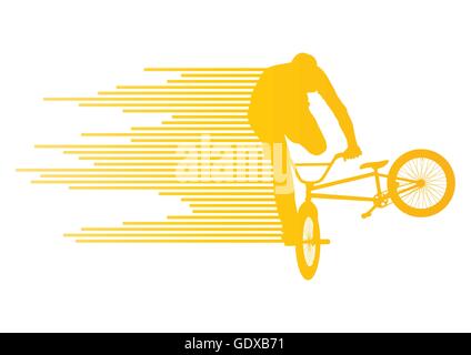 Extreme cyclists bicycle rider active teenager sport silhouettes vector background concept made of stripes for poster Stock Vector