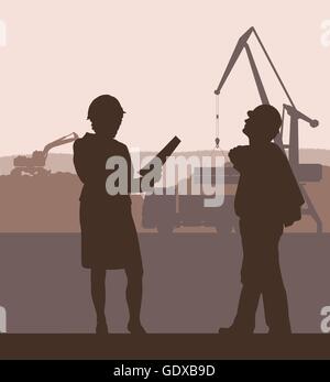 Construction site and engineer vector background for poster Stock ...
