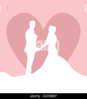 Wedding card with man, women and heart vector background Stock Vector