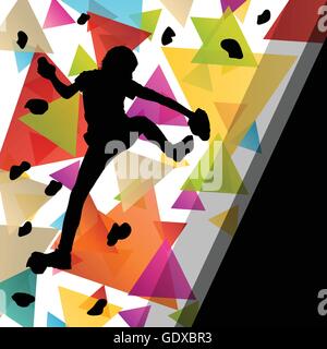 Children girl silhouettes on climbing wall in active and healthy sport background illustration vector Stock Vector